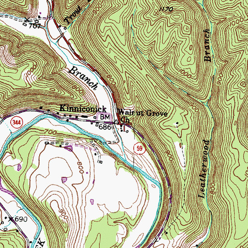 Topographic Map of Walnut Grove Church, KY