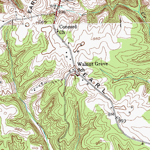 Topographic Map of Walnut Grove School, KY