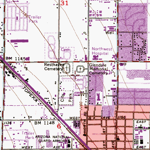 Topographic Map of Glendale Memorial Park, AZ