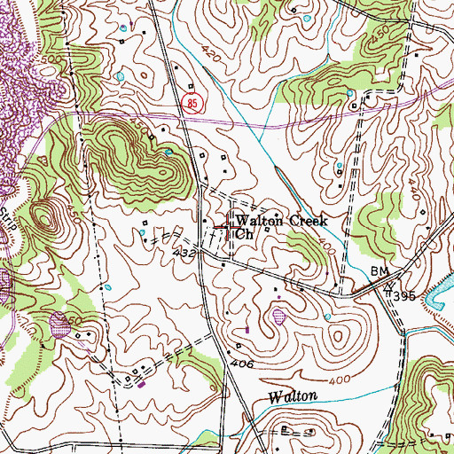 Topographic Map of Walton Creek Baptist Church, KY