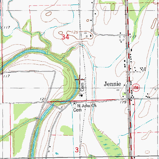 Topographic Map of Jennie Church, AR