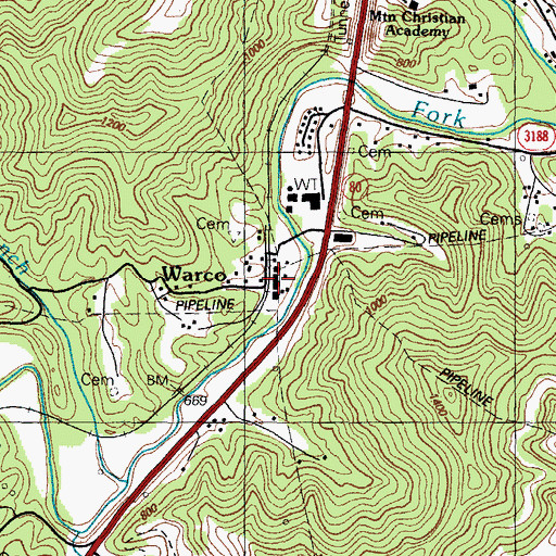Topographic Map of Warco, KY