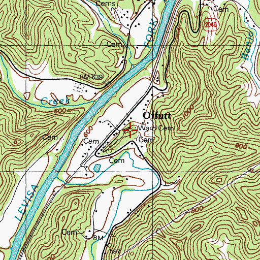 Topographic Map of Ward Cemetery, KY