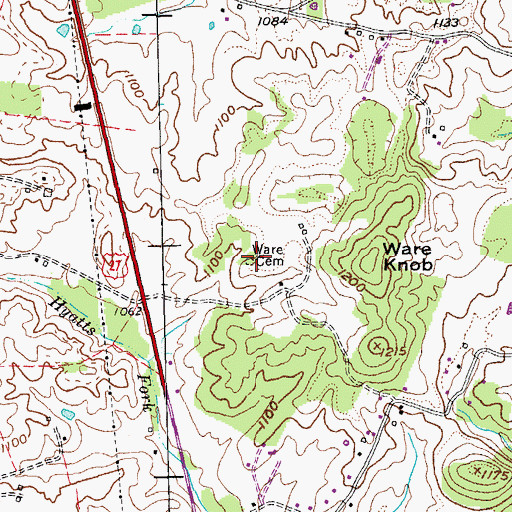 Topographic Map of Ware Cemetery, KY