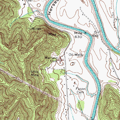 Topographic Map of Warfield Cemetery, KY