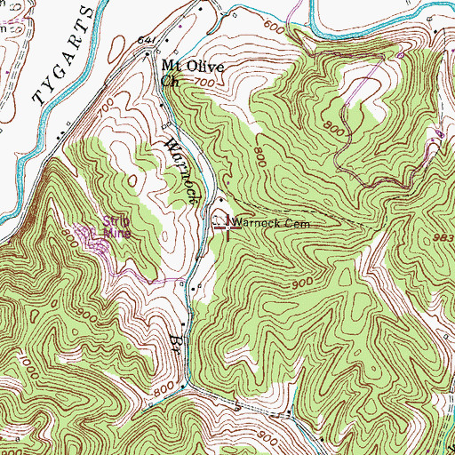 Topographic Map of Warnock Cemetery, KY