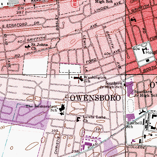 Topographic Map of Washington School, KY