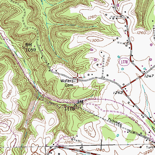 Topographic Map of Waters Cemetery, KY