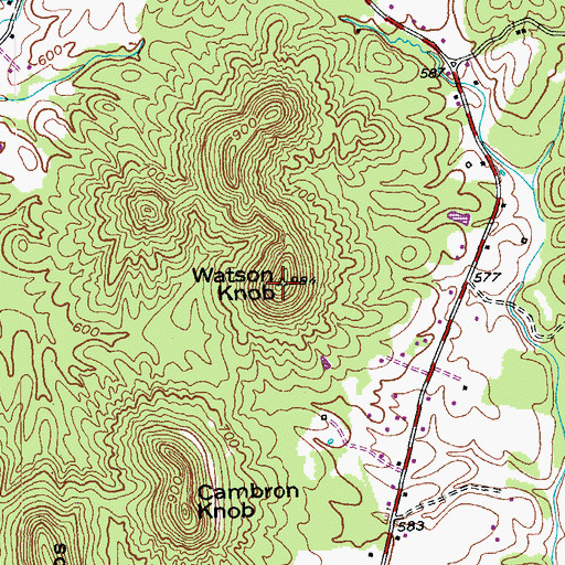 Topographic Map of Watson Knob, KY