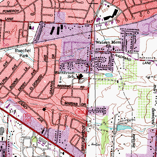 Topographic Map of Watterson School, KY