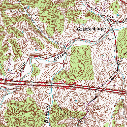 Topographic Map of Watts Branch, KY