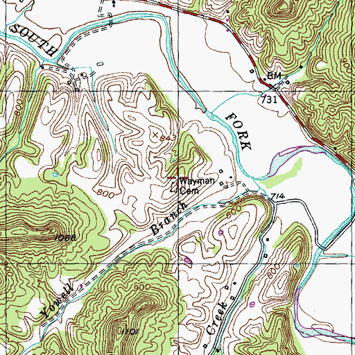 Topographic Map of Wayman Cemetery, KY