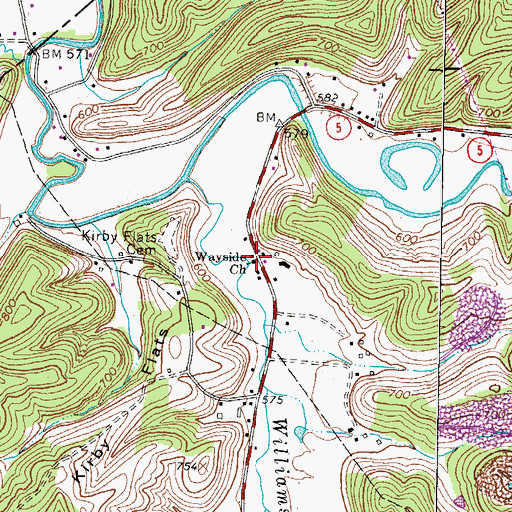 Topographic Map of Wayside Church, KY