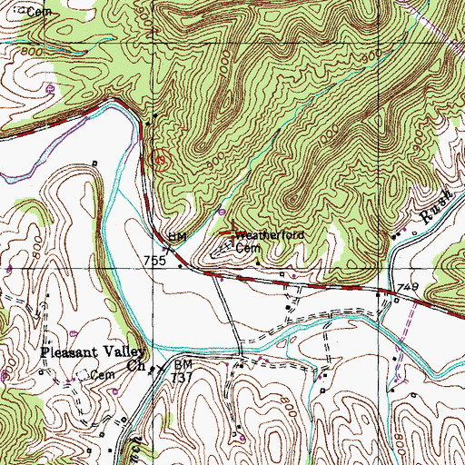 Topographic Map of Weatherford Cemetery, KY