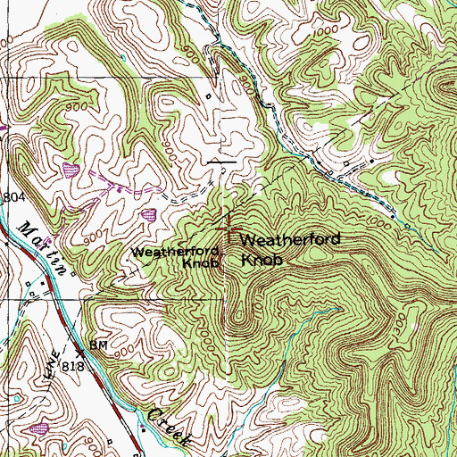 Topographic Map of Weatherford Knob, KY