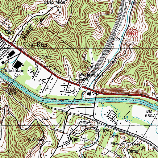 Topographic Map of Weddington Cemetery, KY