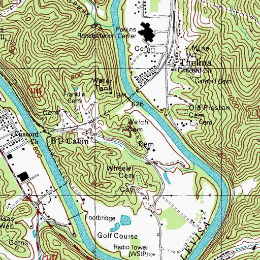 Topographic Map of Welch Cemetery, KY