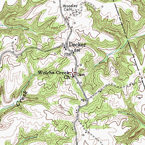 Topographic Map of Welchs Creek Church, KY