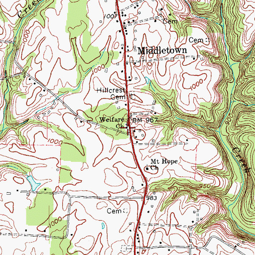 Topographic Map of Welfare Baptist Church, KY