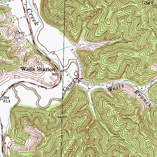Topographic Map of Wells Branch, KY