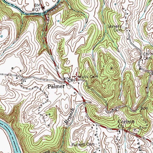 Topographic Map of Wells Cemetery, KY
