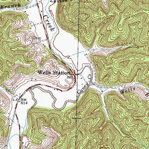 Topographic Map of Wells Station, KY