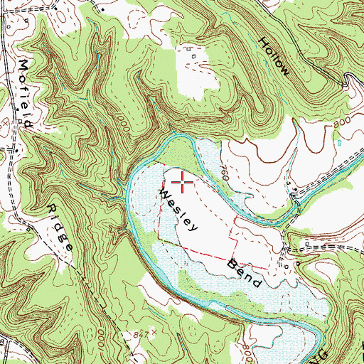 Topographic Map of Wesley Bend, KY