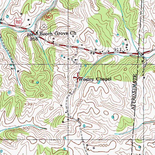 Topographic Map of Wesley Chapel, KY