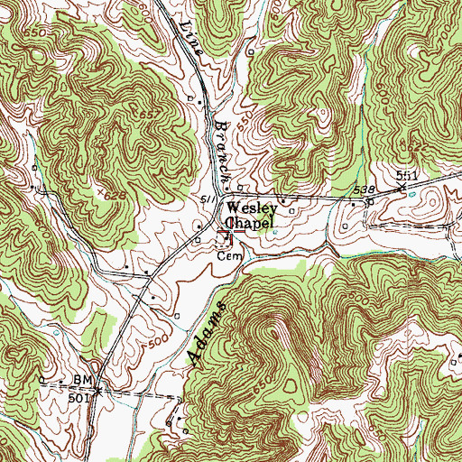 Topographic Map of Wesley Chapel, KY