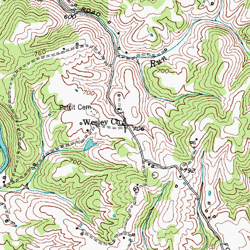 Topographic Map of Wesley Church, KY