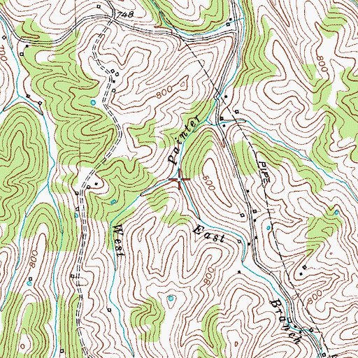 Topographic Map of West Branch Painter Creek, KY