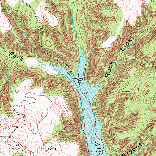 Topographic Map of West Fork Alligator Creek, KY