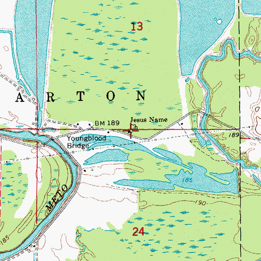 Topographic Map of Jesus Name Church, AR