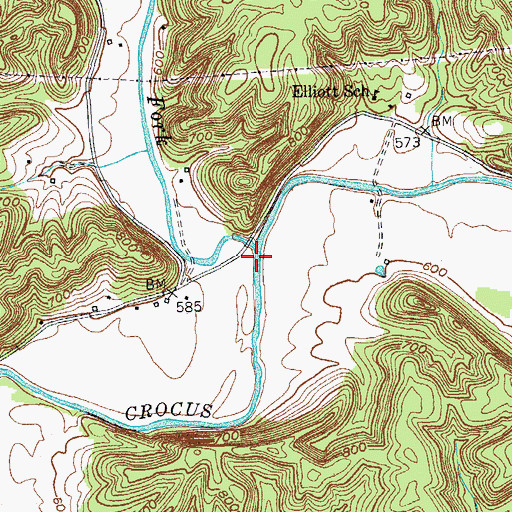 Topographic Map of West Fork Crocus Creek, KY