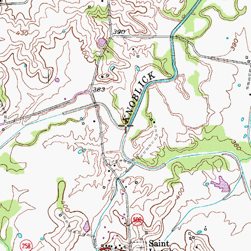 Topographic Map of West Fork Knoblick Creek, KY