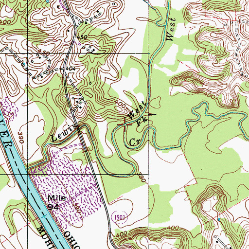 Topographic Map of West Fork Lewis Creek, KY