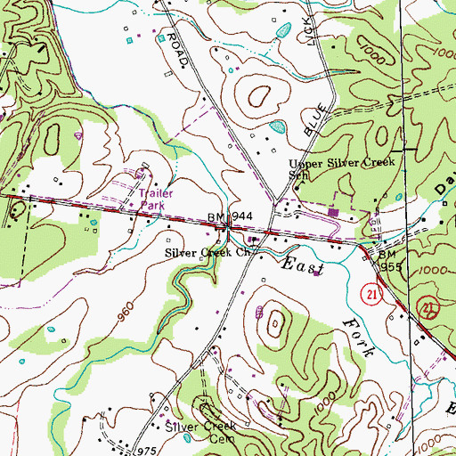 Topographic Map of West Fork Silver Creek, KY
