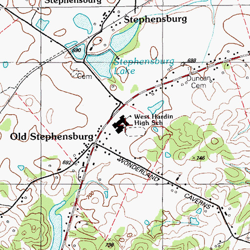 Topographic Map of West Hardin High School, KY