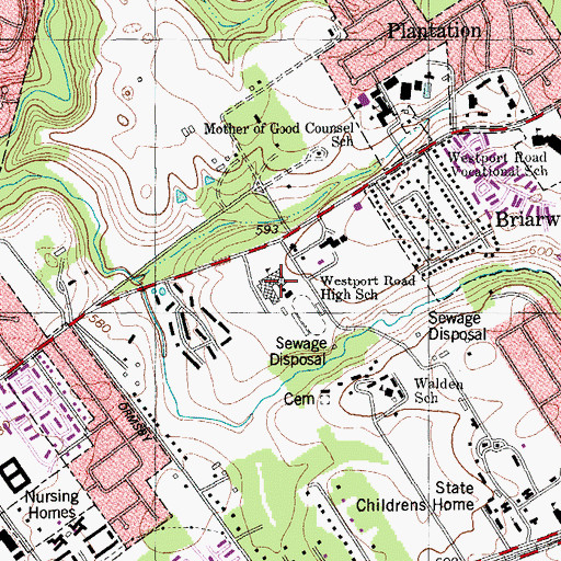 Topographic Map of Westport Road High School, KY