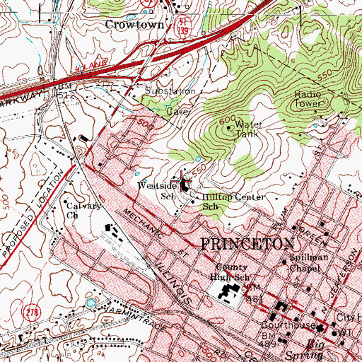 Topographic Map of Westside School, KY