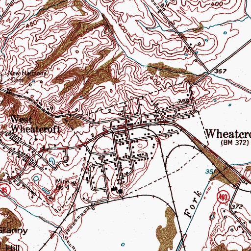 Topographic Map of Wheatcroft, KY