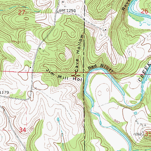 Topographic Map of Jim Mill Hollow, AR