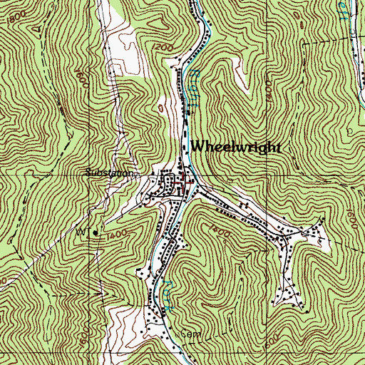 Topographic Map of Wheelwright, KY