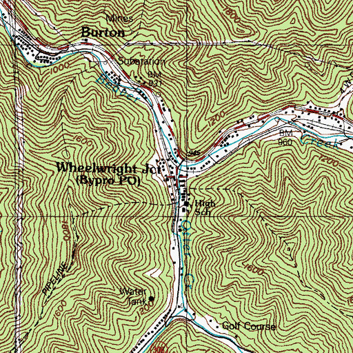Topographic Map of Wheelwright Junction, KY