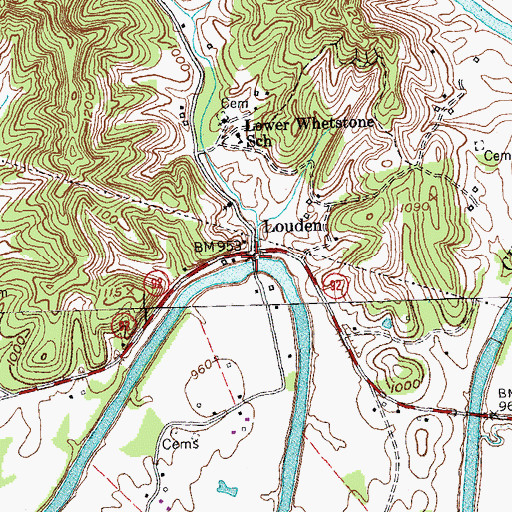 Topographic Map of Whetstone Creek, KY