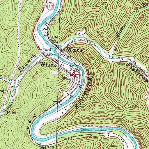 Topographic Map of Whick Church, KY