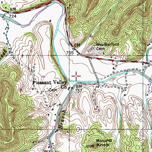 Topographic Map of Whippoorwill Branch, KY