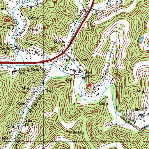 Topographic Map of Whippoorwill Branch, KY