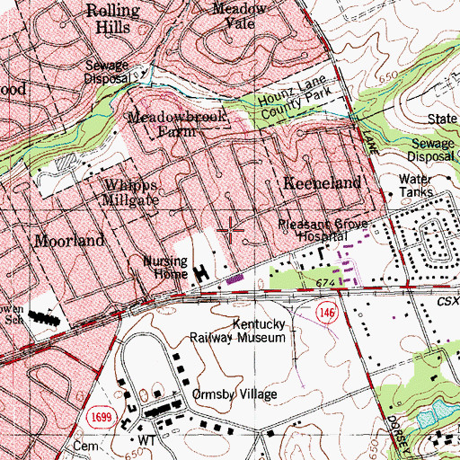 Topographic Map of Whipps Millgate, KY
