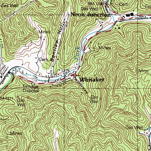 Topographic Map of Whitaker, KY
